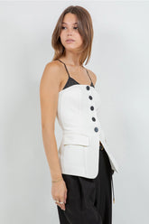 Contrast + Soft Woven Combo Button Down Vest Top